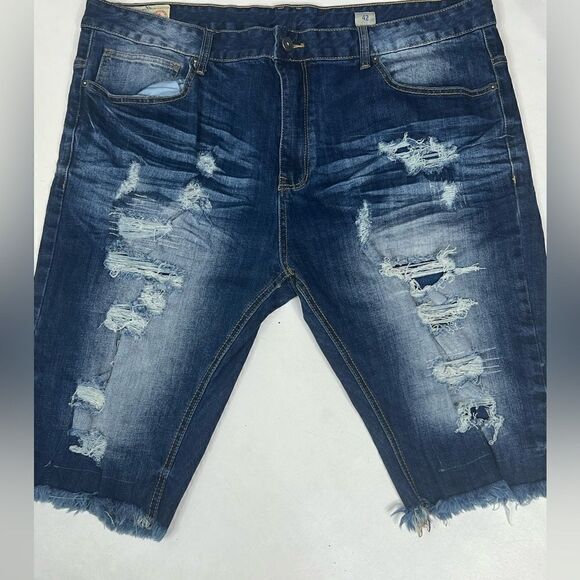 Smoke Rise Denim Co | Factory Distressed Raw Hem Denim Shorts - Picture 1 of 5